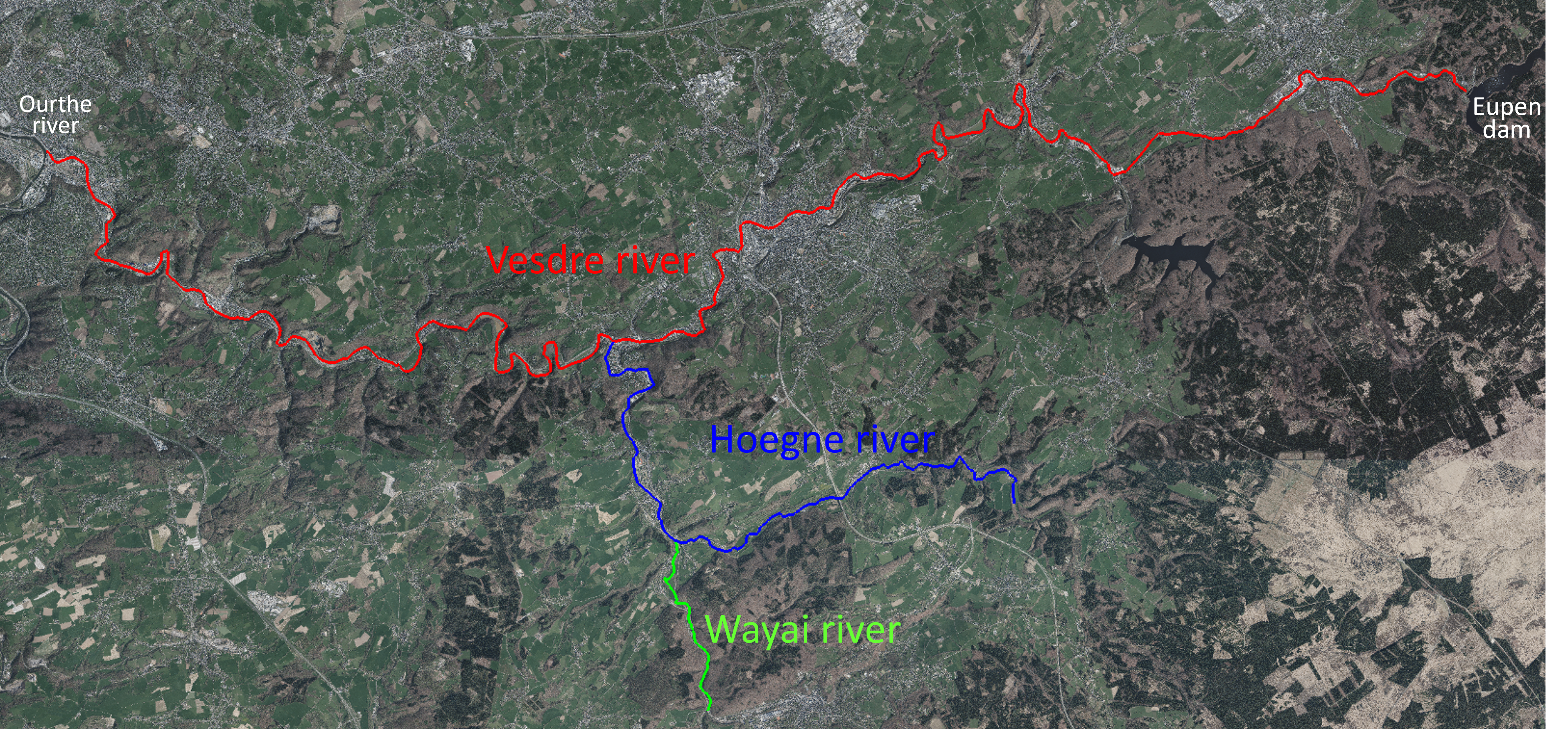 Catchment of the Vesdre river and main rivers